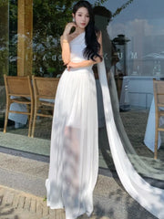 LBSFY -French Retro Goddess Elegant Dresses For Woman White Single-Shoulder Flowy Strap Long Dress Fashion Vacation Holiday New 2025