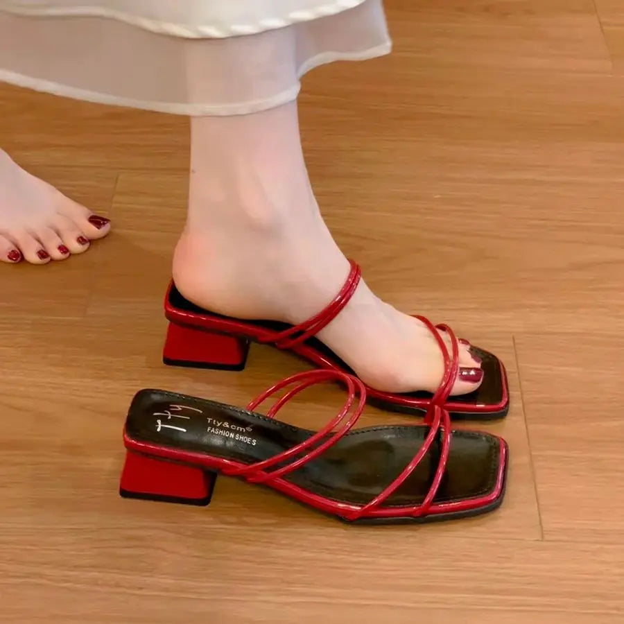 LBSFY -Summer Womens Slippers Elegant Female Sandals Square Toe Clip-toe Low Heel Slippers 2025 Sandalias Beach Slides