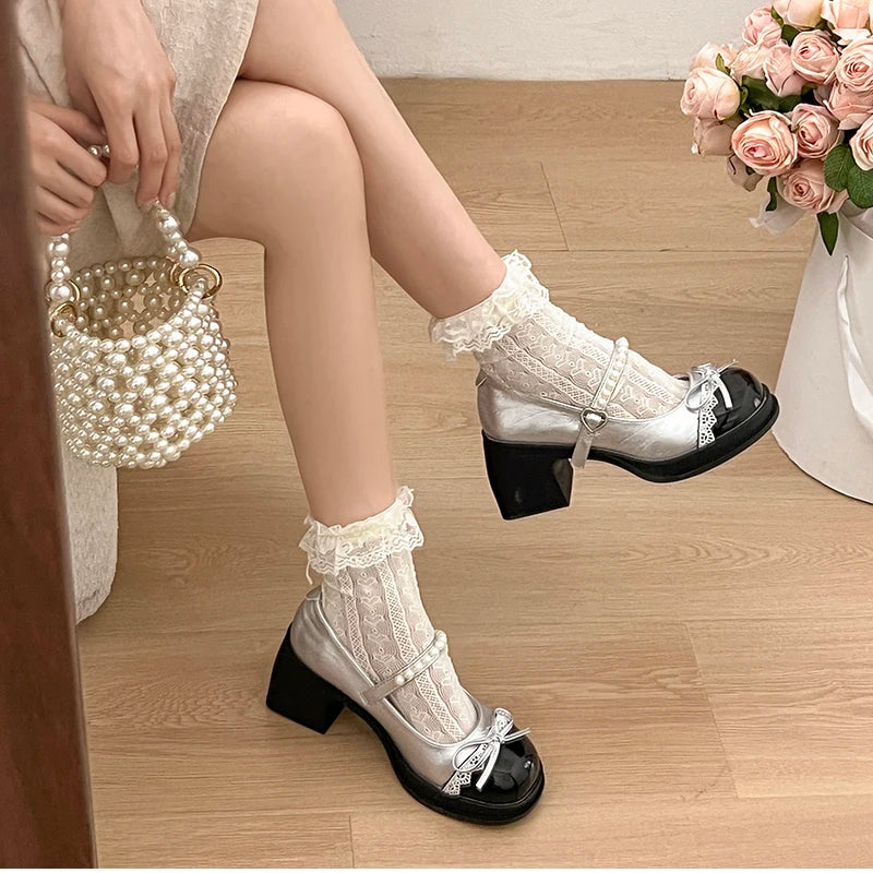 LBSFY -Platform Thick Heel Women Mary Jane Shoes Fashion Butterfly-knot Dress Shoes Ladies Outdoor Leather Pumps