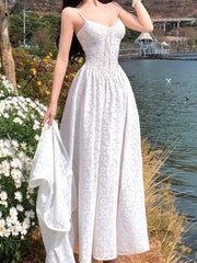 LBSFY -French Elegant Vintage Print Fashion Long Dress Sexy V-Neck Slim Waist Sleeveless Spaghetti Strap Women's Dresses Spring Summer