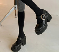 LBSFY  -  9CM High Heel Women Mary Jane Shoes Fashion Belt Buckle 2025 Spring Autumn Platform Single Shoes