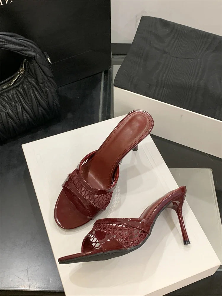 LBSFY -Summer Fashion Mesh Woman Slippers Elegance Stripper Thin Low Heels Beach Ladies Mules Slides Shoes Zapatos De Mujer