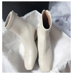 LBSFY -New Women's Metal Hollow Heel Iron Head Metal Pointed Toes Modern Short Boot for Women Winter Street Style Low Heel Boots Female