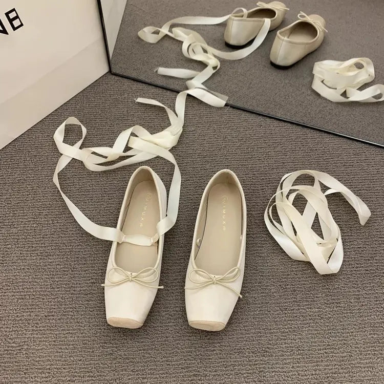LBSFY -Women Flats Bow Marie Janes Shoes Elegant Wedding Shoes Lolita Dress Square Toe Shoes Designer Walking Shoes Female Zapatos