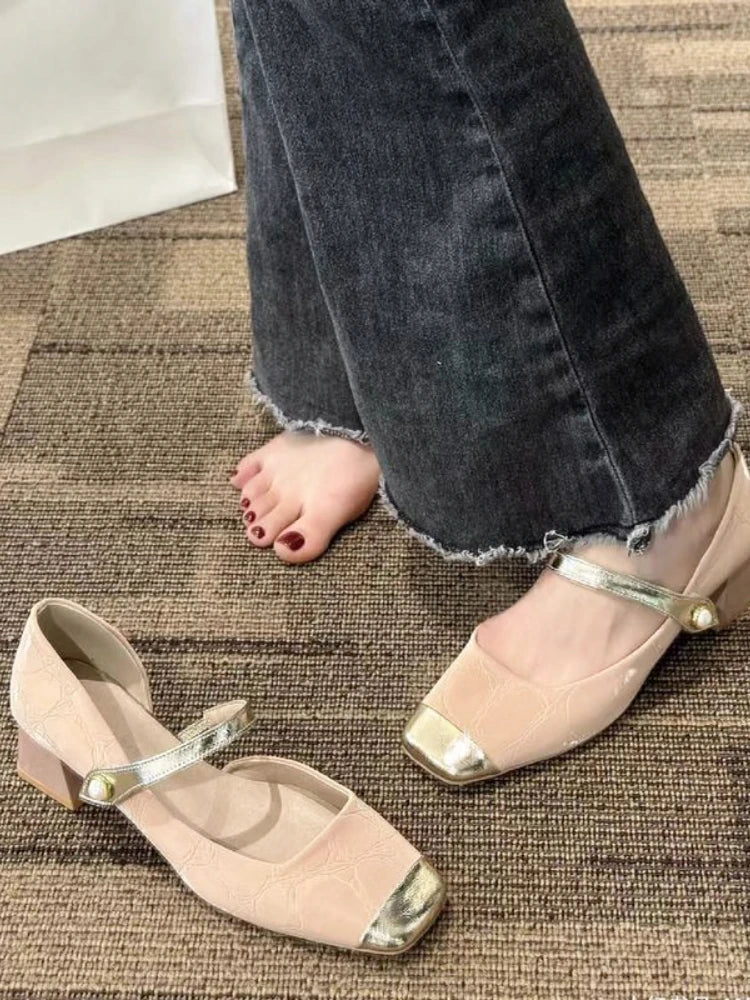 LBSFY  -   Summer Elegant Causal Sandal Women Basic Shallow Square Toe Pumps Office Lady Non Slip Vintage Shoes Korean Fsahion Comfort