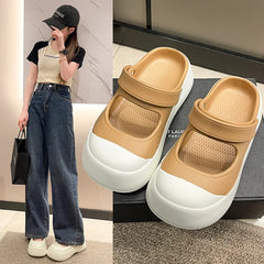 LBSFY  -  Summer Women Slippers Contrast Color All Casual Non-slip Beach Slippers Thick Sole Bag Head Holes Shoes Beach Garden Shoes