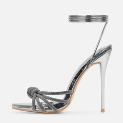 LBSFY -2025 New Arrival Silver Crystal Narrow Band Women's Sandals Summer Party Wedding Prom Shoes Platform Open Toe High Heels