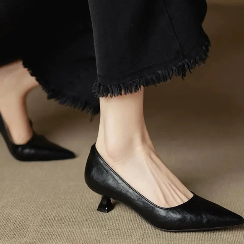 LBSFY -New Style Fashion Women's Leather Shoes Pointed Toe Women Pumps Shoes for Women High Heels Loafers Fashion Concise Ladies Shoes