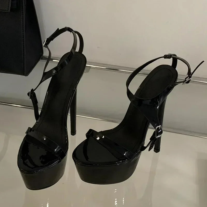 Lbsfy Platform Sandals Women Buckle Strap Party Stripper Super High Heels Ladies 16CM Open Toe Thin Heels Designer Woman Shoes