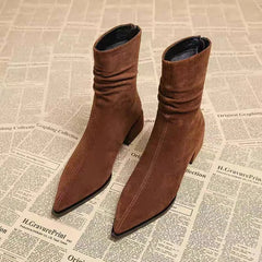 LBSFY -New Women's Pointed Toe Ankle Boots High Heels Sexy Chunky Designer Chelsea Boots Elegant Low Heels Short Booties