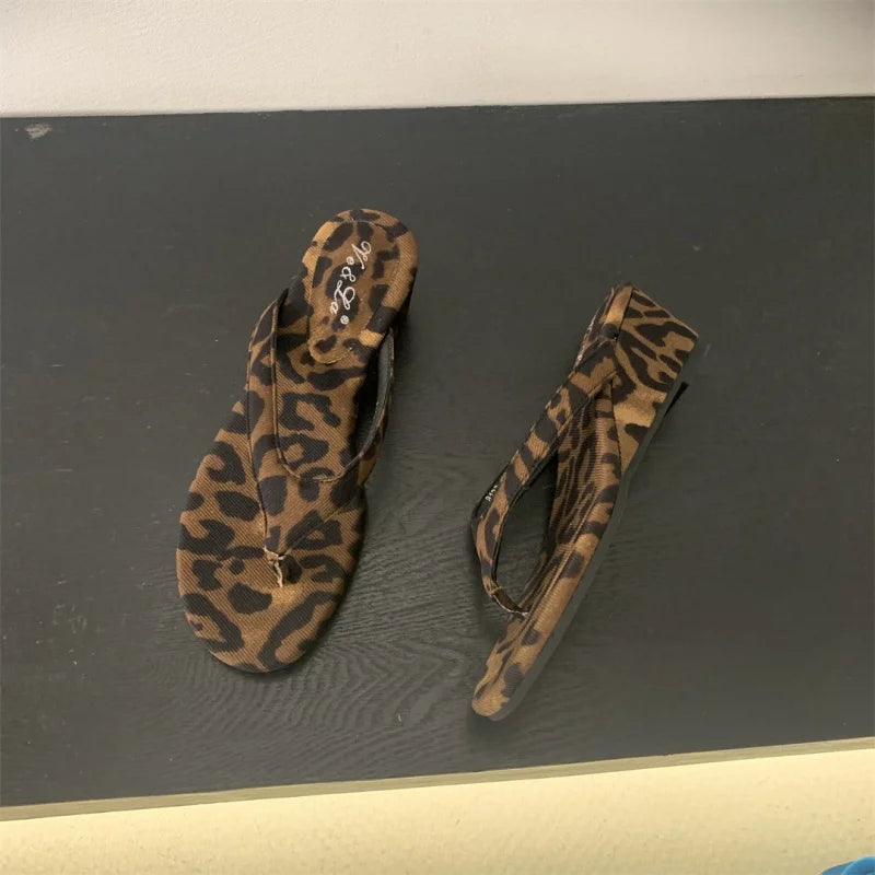 LBSFY  -Summer New Brand Women Slipper Fashion Low Weadge Heel Sandal Narrow Band Outdoor Vaction Beach Slides Shoes