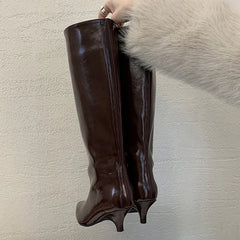 LBSFY -Winter New Fashion Knee-High Boots Women Pointed Toe Elegant Thin Low Heel Casual Ladies Pumps Shoes Long Botas Mujer