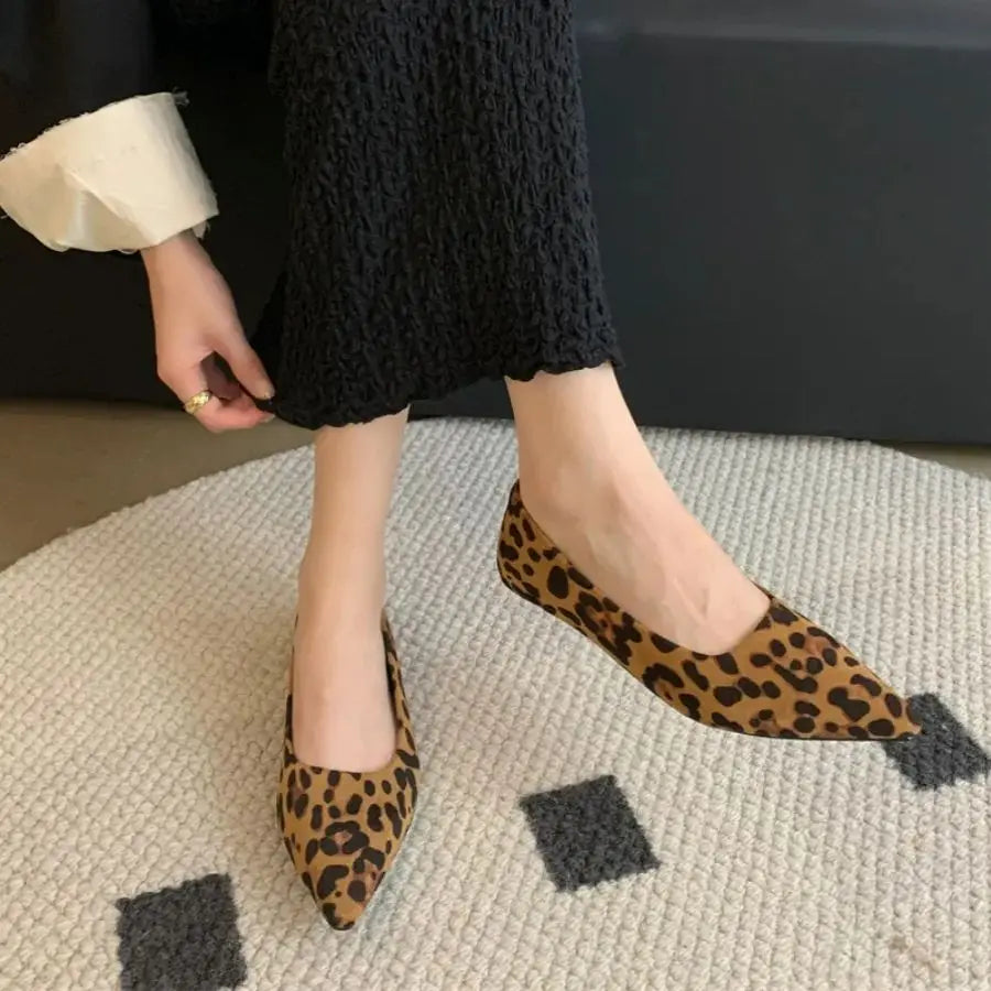 LBSFY -Female Shallow Flats Shoes Women Slip On Casual Loafer Flat Pointed Toe Ballerina Brand Leopard Pattern Autumn Mujer