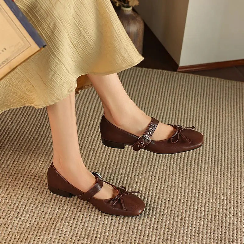 LBSFY  -  2024 New Fashion Genuine Leather Shoes Women Mary Janes Low Heels Solid Color Ladies Office Daily Shoes Ladies Footwear