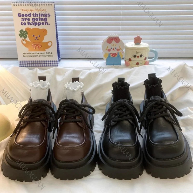 LBSFY -Women's 2025 New Japanese Style Mary Jane Shoes Black Brown Leather Thick Sole Round Toe Comfort Square Heel Lolita Girl's Shoes