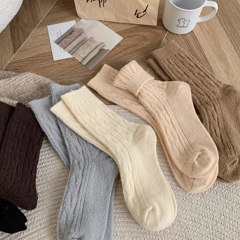 Lbsfy Thick Cashmere Socks Warm Winter Luxury Women Wool Casual Japanese Fashion Solid Color Comfortable Home Sock Long High Quality