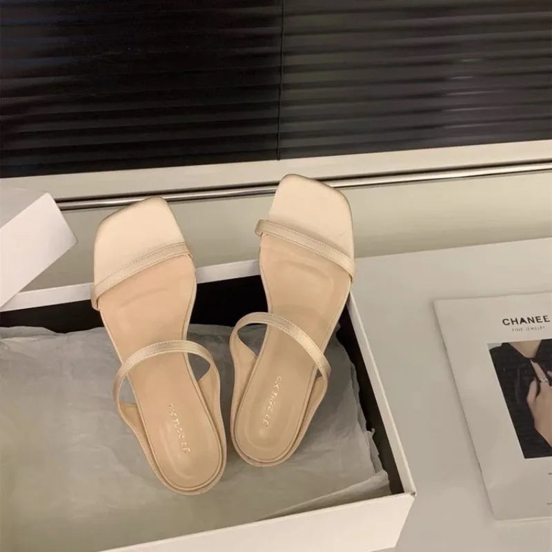 LBSFY -New Fashion Summer Female Slippers Sexy Ladies High Heels Square Open Toe Shoes Women Low Heel Sandals for Women