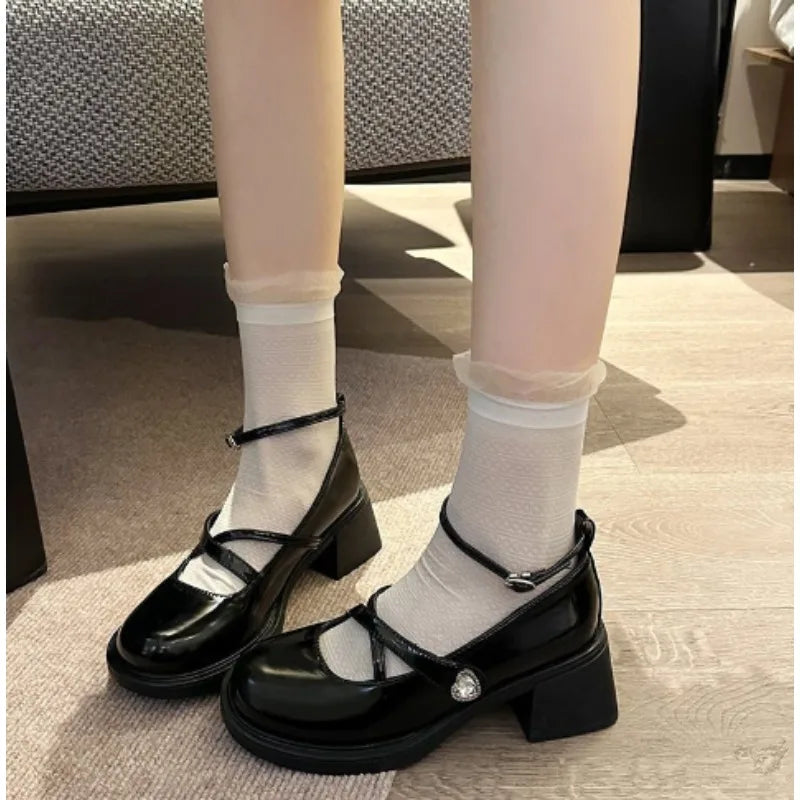 LBSFY -Women Loafers Retro Brown Mary Jane Shoes Women Pu Leather Thick Heels Lolita Shoes Woman Uniform Pumps Ankle Buckle Shoes