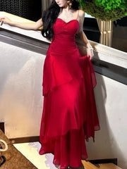 LBSFY -Fashion Elegant Ruffles Spaghetti Strap Women's Dresses Slim Waist Wedding Graduation Party Vacation Tiered Midi Dress Summer