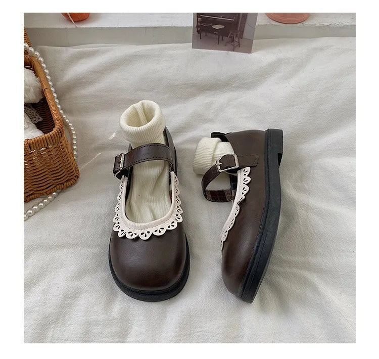 LBSFY -Lace Princess Kawaii Cute Lolita Shoes Student Jk Uniform Shoe Retro Sweet Girls Vintage Black Brown Gothic Round Toe Loafers