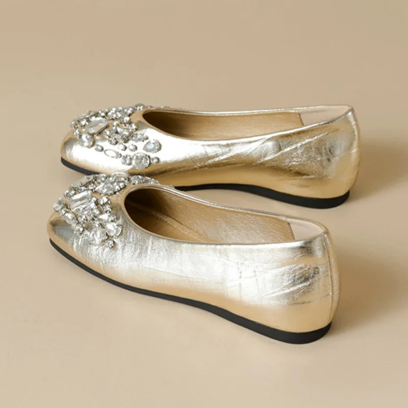 LBSFY -New Style Shallow Women Flat Shoes Square Toe Slip-on Outdoor Female Single Shoes Summer Solid Color Versatile Crystal Sandals
