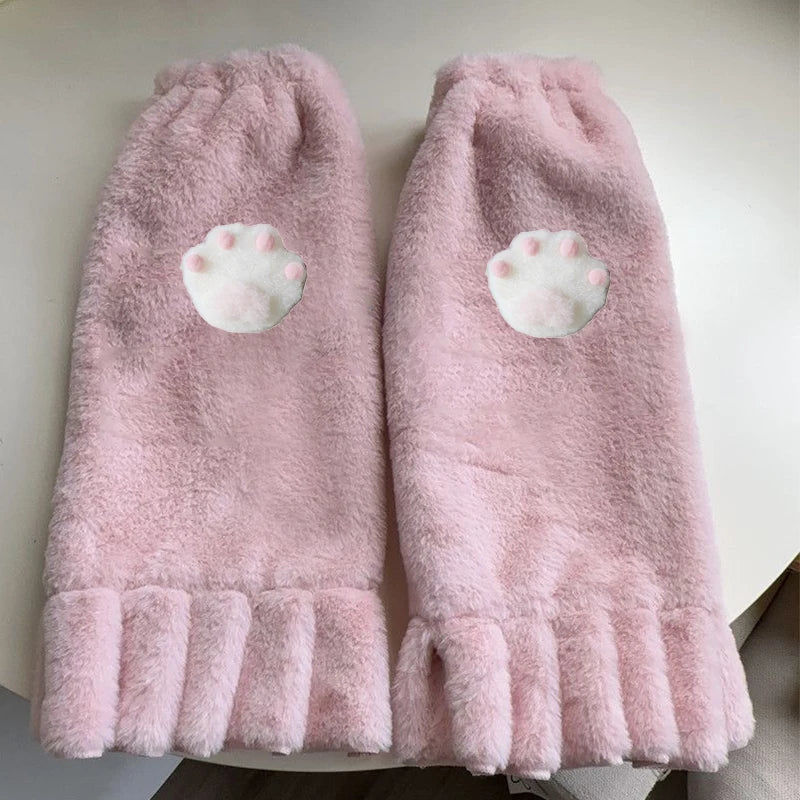 Lbsfy Kawaii Pink Love Heart Fur Leg Warmers Winter Y2K Sweet Leg Covers Rabbit Bow Plush Fur Warm Harajuku Boot Cuffs JK Lolita Sock