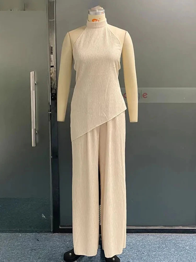 LBSFY  -   2 Pieces Sets Backless Sleeveless Top And Pant Loose Sexy Pant 2 Pieces Sets Women Summer Pant Sets Solid