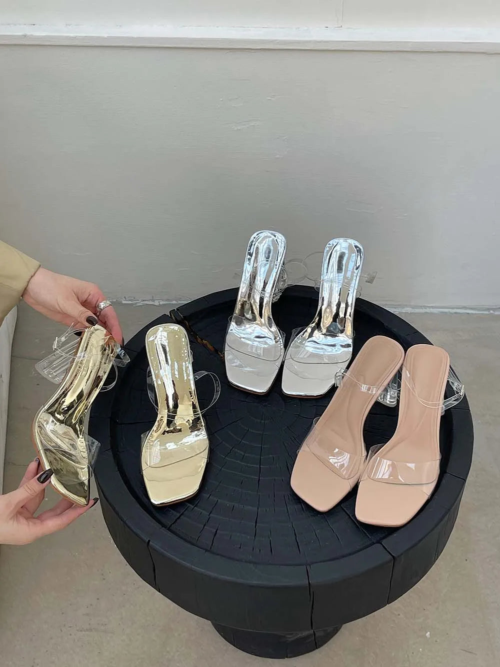 LBSFY  -  Fashion Women Sandals Open Toe Transparent Dress Shoes Thick High Heels Ankle Strap Wedding Party Pumps Dress Shoes Woman 35-41