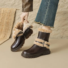 LBSFY  -  Nature Wool Warm Snow Boots Women Zipper Round Toe Platform Winter Boots Fashion Fur Ankle Boots For Women Shoes