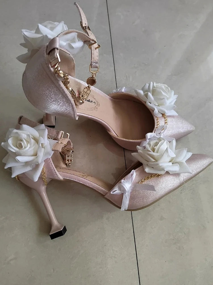 LBSFY  -  Sweet Elegant Fariy High Heels Single Shoes Women Buckle Lolita Kawaii Pearl Stiletto Shoes Female Flower Cute Design Shoes 2024