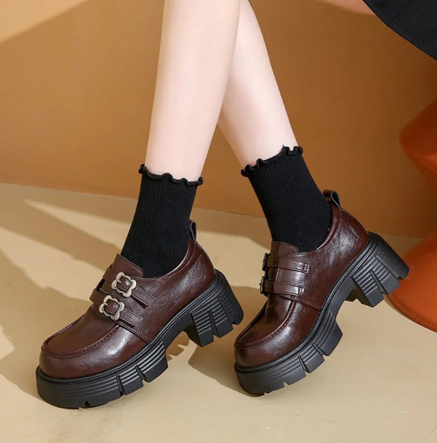 LBSFY -Women's High Heel Soft Leather Shoes Spring Thick Bottom Platform Mary Jane Shoes Retro Japanese Jk Uniform Lolita Shoes Women