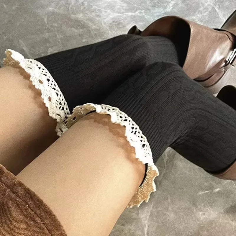 Lbsfy Japanese JK Lace Socks Lolita Lace Stockings Women Knitted Pattern Girls Cute Elegant Solid Color Winter Warmer Floor Hosiery