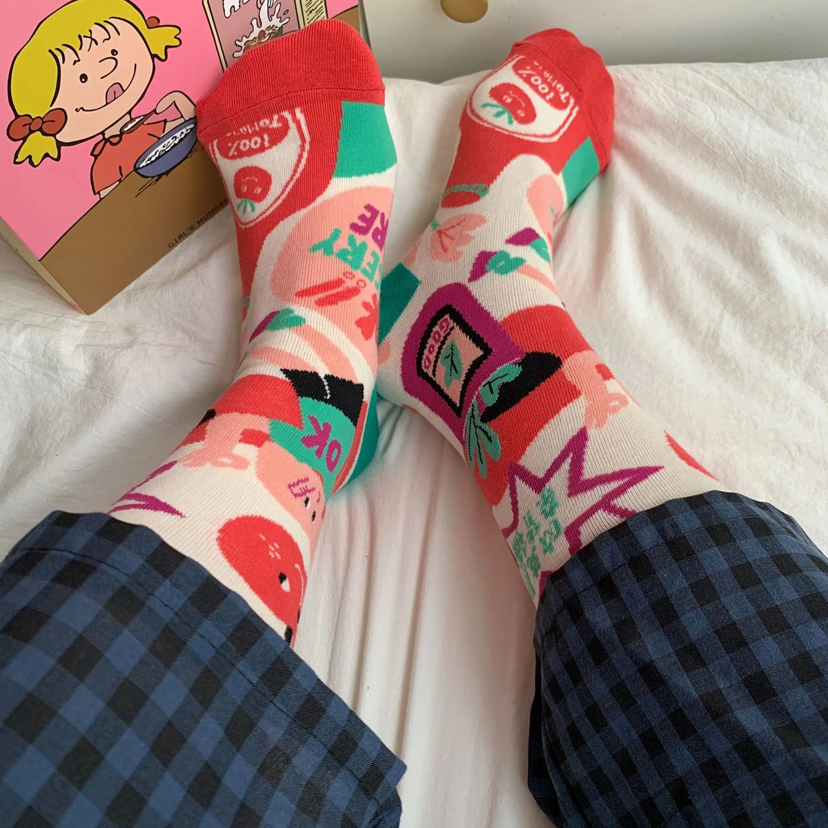 Lbsfy Women Little Tomato Socks Female Korean Mid-tube Ins JK Girls Cute Kawaii Cartoon All-season Casual Comfortable Cotton Socks