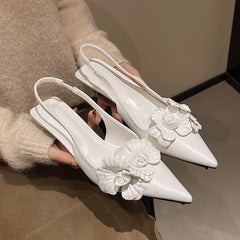 LBSFY -New Style Luxury Women's Mule Shoes Summer Fashion High Heel Flower Sexy Pointed Ladies Casual Outdoor Shoes Sweet White Sandals