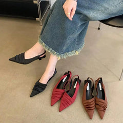 LBSFY  -  2024 New Satin Pleated Heels Pumps Women Shoes Fashion Slip On Ladies Elegant Slingback Shoes Pointed Toe Middle Heel Mules