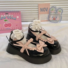 LBSFY  -Retro Mary Jane Thick Soled Height Increasing Loafers 2025 New Casual Fashion Lolita Bow Platform Cosplay Uniform Party Shoes