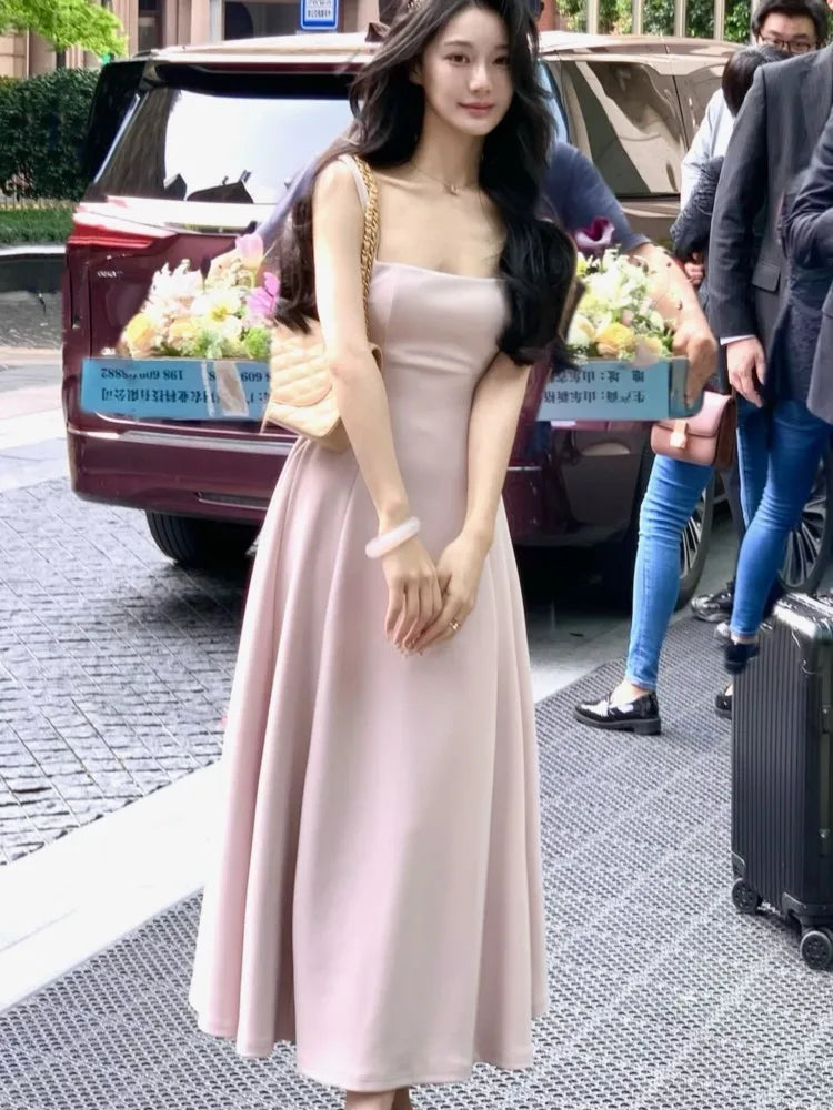 LBSFY -Vintage Elegant Korean Woman Party Midi Dresses 2025 Casual Summer Sleeveless Y2K Evening Birthday Dress A-line Vestidos New