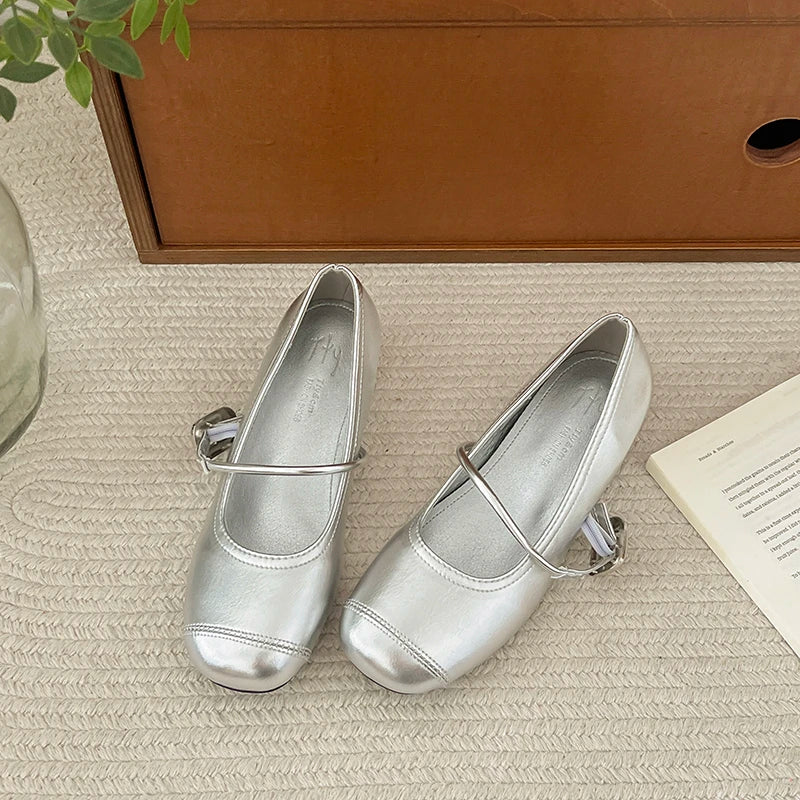 LBSFY -Fashion Buckle Strap Flat Women Mary Jane Shoes Casual Leather Internal Elevation Ballets Style Shoes
