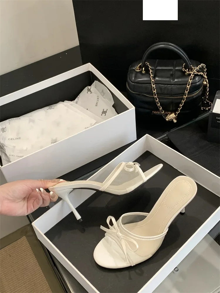 LBSFY -Summer Butterfly-knot Woman Slippers Elegance Stripper Thin Low Heels Ladies Mules Slides Shoes Zapatos De Mujer