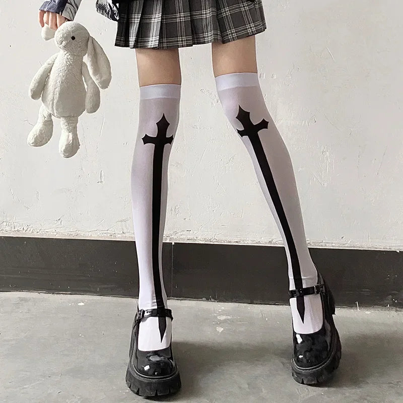 Lbsfy Skull Stockings Gloves Set Punk Women Harajuku Dark Gothic Y2K Long Socks Knee Lolita Girls High Socks Cosplay Accessories