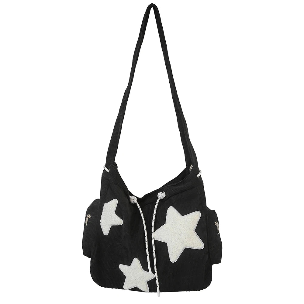 LBSFY -Large Capacity Corduroy Bag, Women's Single Shoulder Casual Five Pointed Star Crossbody Bag, Versatile Tote Bag
