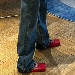 LBSFY  -  Fashion Square Toe Women Slippers High Heel Dress Pumps Red Shoes Woman 2024 Luxury Bowknot Ladies Sandals Runway Mules