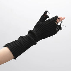 Lbsfy New Girl Gloves Black  Beige Tattered Punk Unisex Fingerless Cuff Knit Glove Women Men Elbow Mittens Broken Arm Warmer Gloves