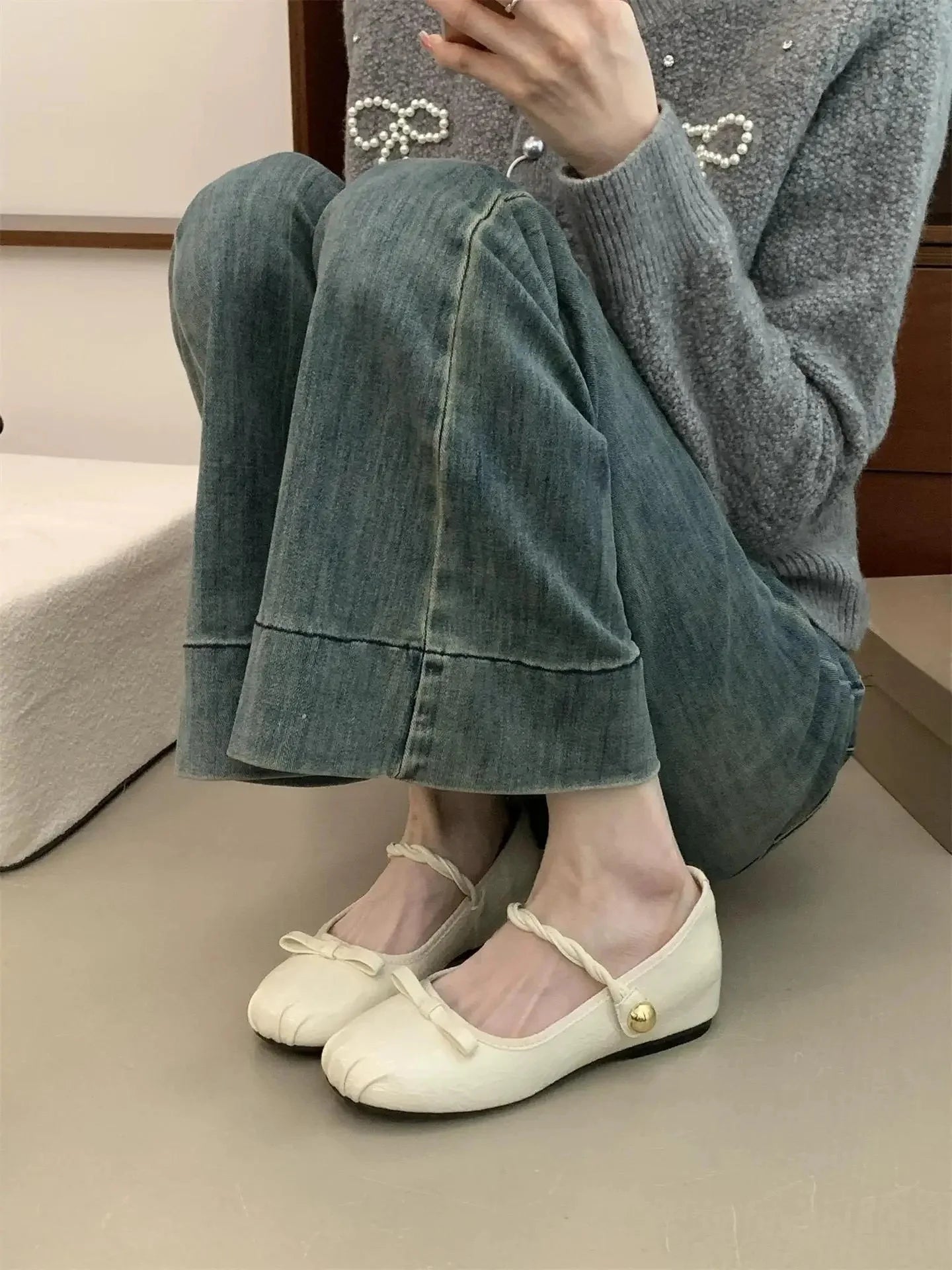 LBSFY -Retro Inner Heightening Single Shoes for Women Black Mary Janes Commuter Blue Spring New Arrival Comfortable Casual Shoes