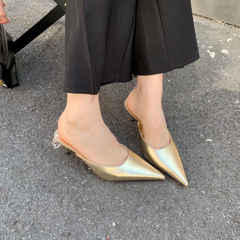 LBSFY -Spring New Brand Women Slipper Pointed Toe Slip On Ladies Mules Thin Low Heel Outdoor Dress Sandal Shoes
