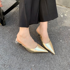 LBSFY -Spring New Brand Women Slipper Pointed Toe Slip On Ladies Mules Thin Low Heel Outdoor Dress Sandal Shoes
