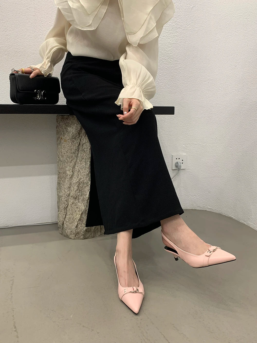 LBSFY  -  Black/Beige/Brown/Pink Women Sandals Pointed Toe Summer Dress Shoes Thin Mid Heels Back Strap Party Slides Mules Shoes 35-39