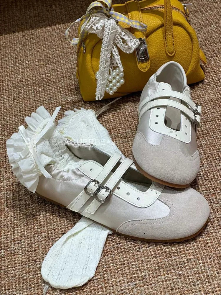 LBSFY -Silver Ballet Flats Women's Soft Leather Sport Mary Jane Ribbon Embellished Adult 1 Slip-on Casual Shoes