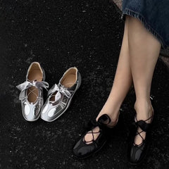 LBSFY -Ballet Flat Sneakers Women's Thick Bottom Bowknot Hollow Out Shoes Fashion Designer Mary Jane Ballet Comfort Shoes Female
