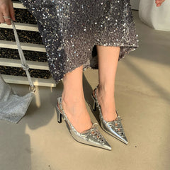 LBSFY  - Pointed Toe Women Sandals Silver Black White 2024 New Arrivals Fashion Dress Shoes Stiletto Party Pumps Sexy Stiletto Pumps